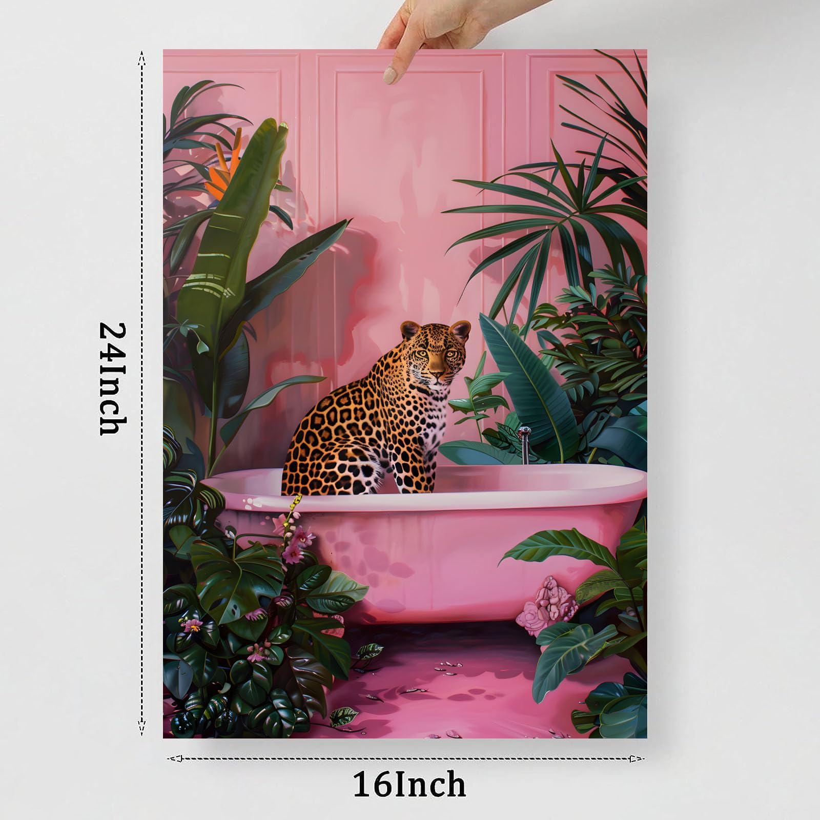 Pink Leopard Canvas Wall Art Leopard Bathtub Wall Art Tropical